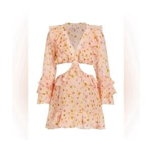 Sinesia Karol Steffany Floral Chiffon Dress Cutout Pink Small